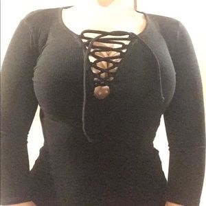 Black Cross Tie Long Sleeve Shirt